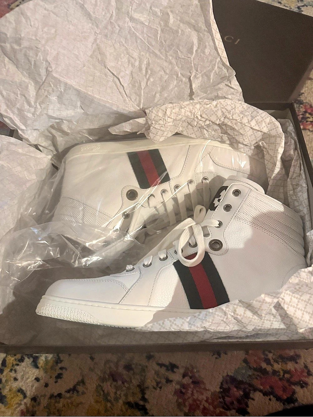 Gucci Basket High Top Sneaker with Web Sneakers with Web in White & Black